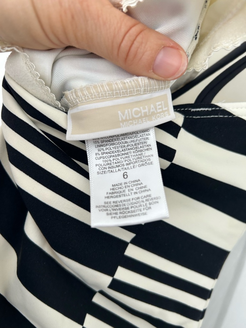 Michael Kors Women’s Black and White Striped One-Piece Swimsuit- Sz 6 - Picture 5 of 8